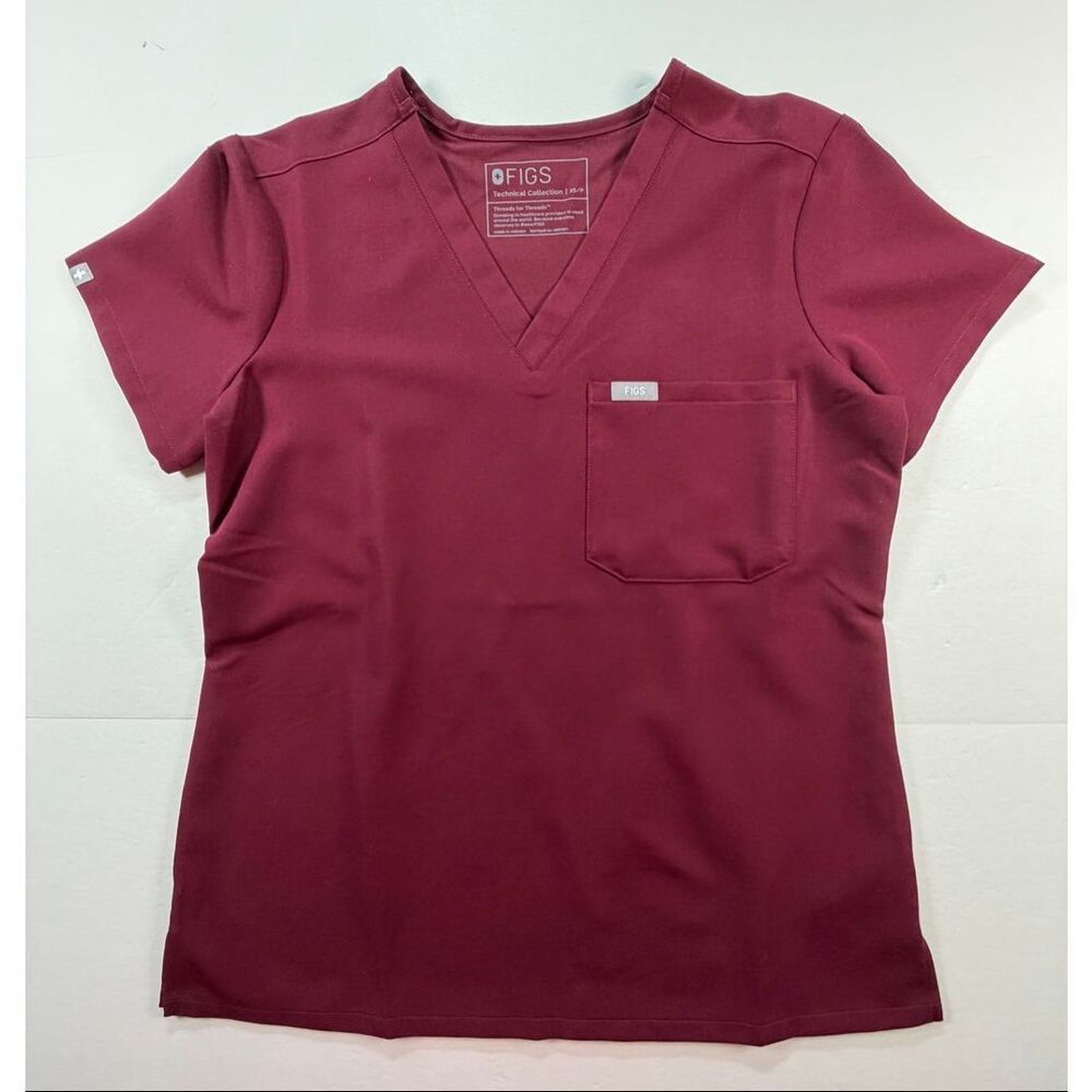 FIGS Catarina Scrub Top Burgundy V Neck Medical Uniform Pocket Size Extra Small